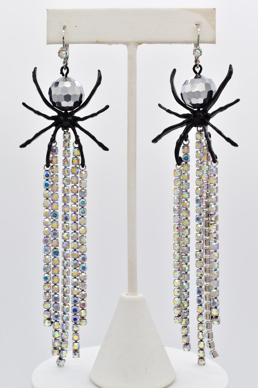 Betsey Johnson Disco Spider Earrings Halloween Chandelier Linear Crystal Bin5